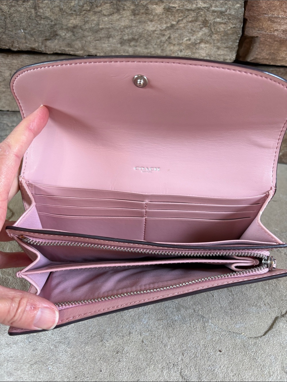 Coach slim envelope wallet featuring signature coated canvas & pink leather flap - Picture 5 of 11